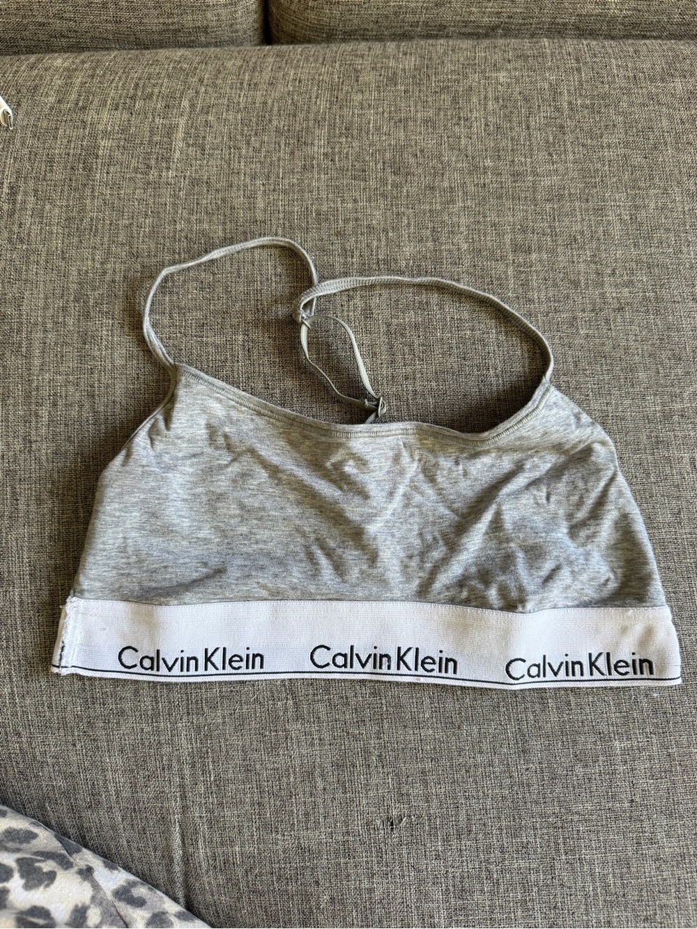 Calvin Klein Light Grey Cotton Bralette with White Branded Band